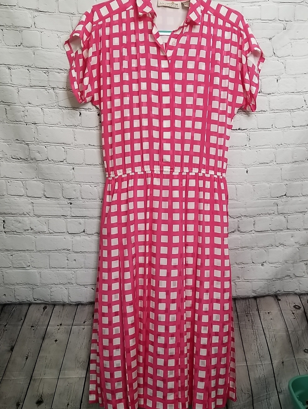 Liz Claiborne Pink White Plaid Dress Size 8